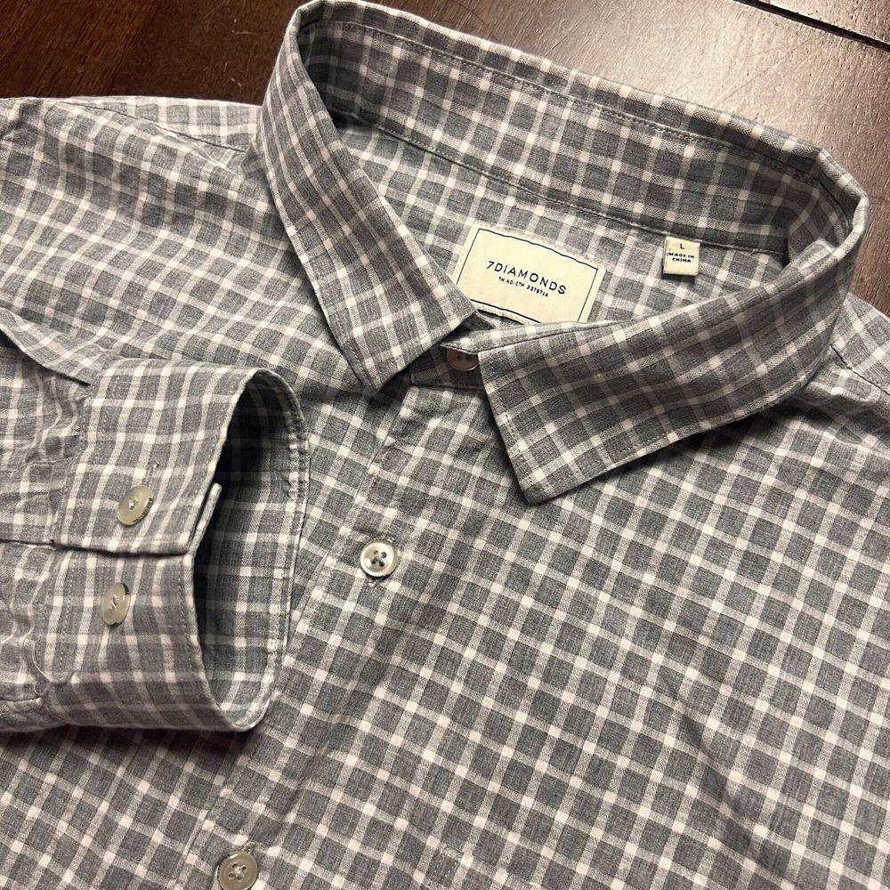 7 Diamonds Shirt Mens Large Illusion‎ Long Sleeve Gingham Button Up Preppy